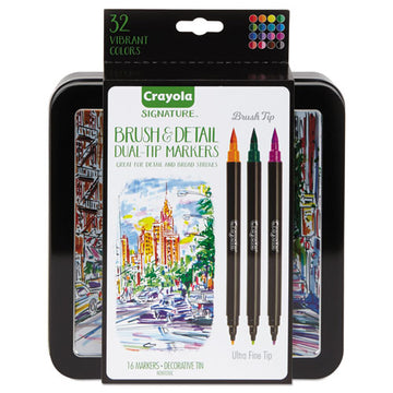 Crayola® Brush And Detail Dual Ended Markers, Extra-fine Brush-bullet Tips, Assorted Colors, 16-set freeshipping - TVN Wholesale